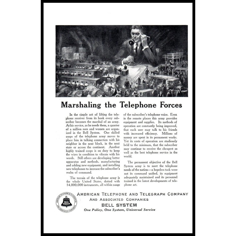 1924 American Telephone Telegraph Bell System Vintage Print Ad Army Wall Art